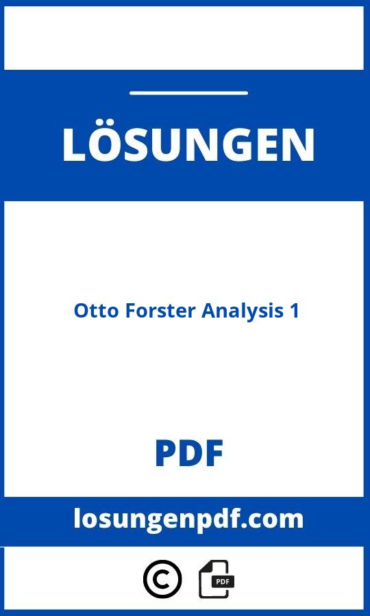 Otto Forster Analysis 1 Lösungen Pdf